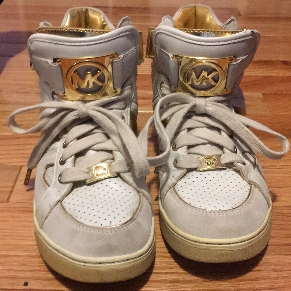 Michael Kors gold & white high top sneakers